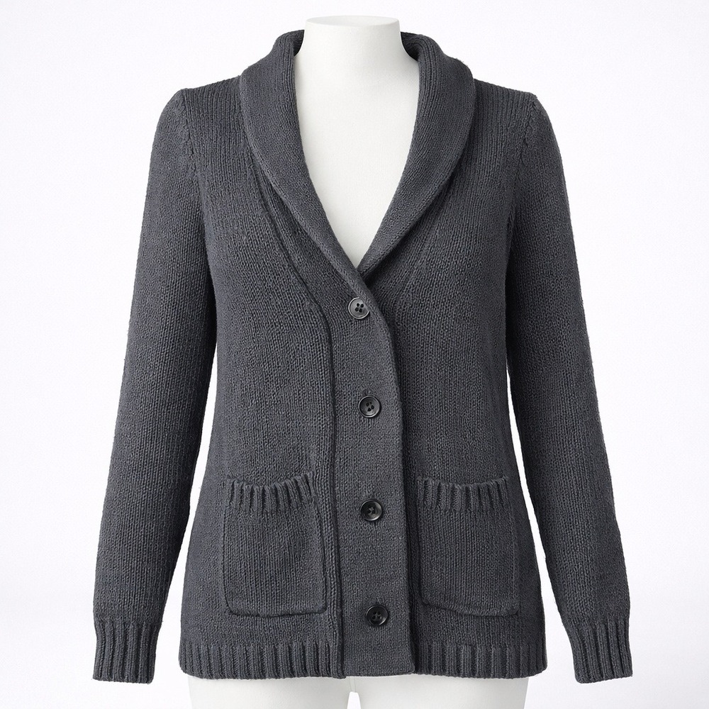 Gap Chunky Knit Button Cardigan Black Size S Preppy Fisherman Heavy Shawl Collar